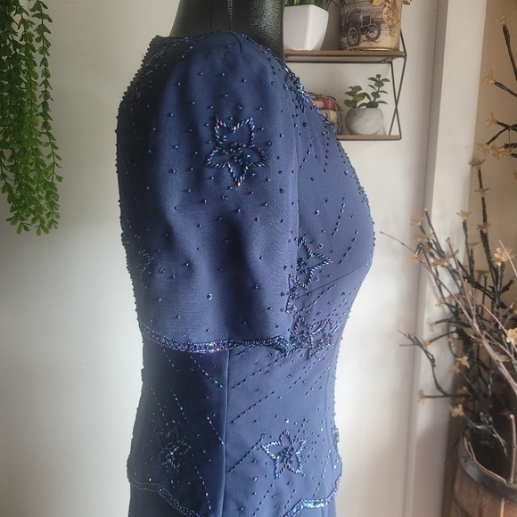 Monique Collection Vintage navy blue beaded maxi dress Size L - Picture 9 of 12